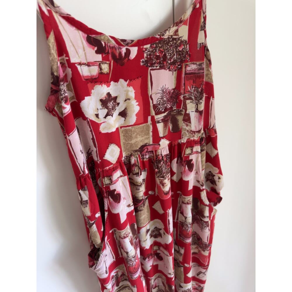 Vintage 90s Floral Dress Red White Size Small Pockets Cottage/gardencore - Picture 4 of 9